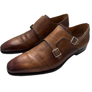 Magnanni Double Monk Strap Shoes Men 12 Brown Leather Luxury Dress Spain